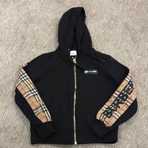 Burberry Black Hoodie with Plaid Sleeves